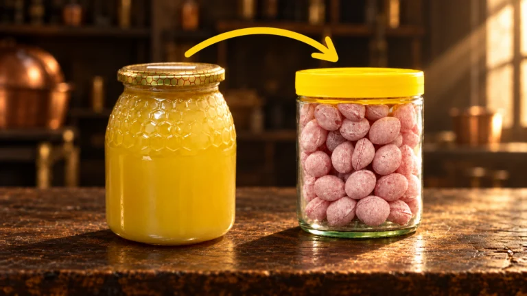 Pot honing omgezet in een pot honingsnoepjes op maat